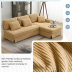 Canapé d'angle réversible 3 places 87" jaune avec 3 coussins, design compact pour salon