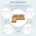 Canapé d'angle réversible 3 places 87" jaune avec 3 coussins, design compact pour salon