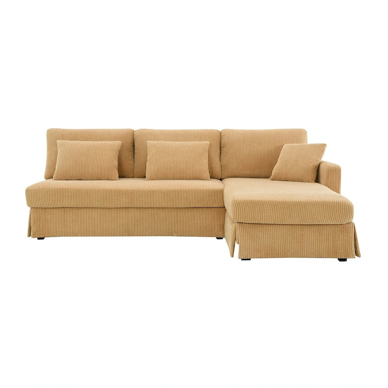 Canapé d'angle réversible 3 places 87" jaune avec 3 coussins, design compact pour salon