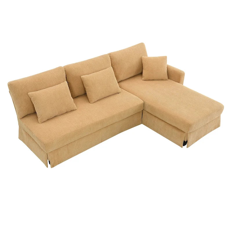 Canapé d'angle réversible 3 places 87" jaune avec 3 coussins, design compact pour salon
