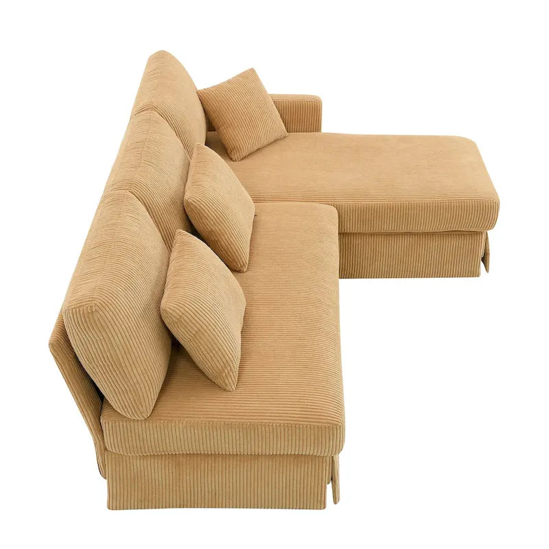 Canapé d'angle réversible 3 places 87" jaune avec 3 coussins, design compact pour salon