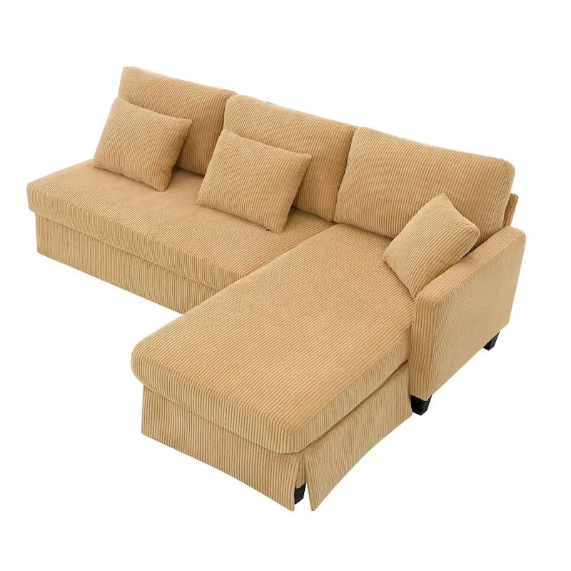 Canapé d'angle réversible 3 places 87" jaune avec 3 coussins, design compact pour salon