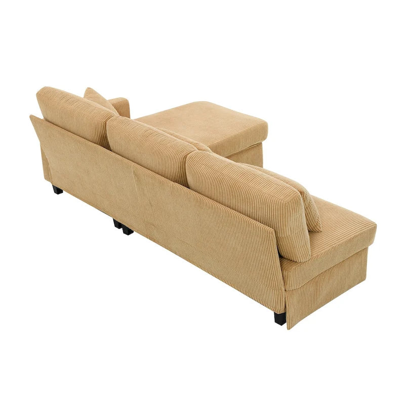 Canapé d'angle réversible 3 places 87" jaune avec 3 coussins, design compact pour salon