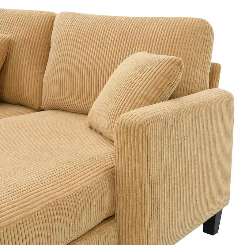 Canapé d'angle réversible 3 places 87" jaune avec 3 coussins, design compact pour salon
