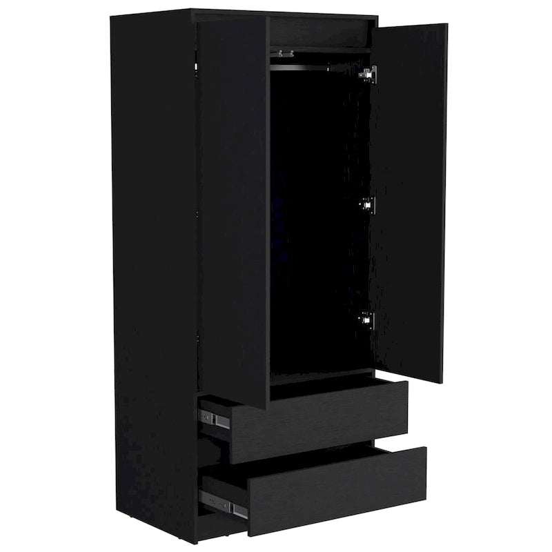 20,47 Armoire double moderne avec tringle et deux tiroirs pour chambre à coucher