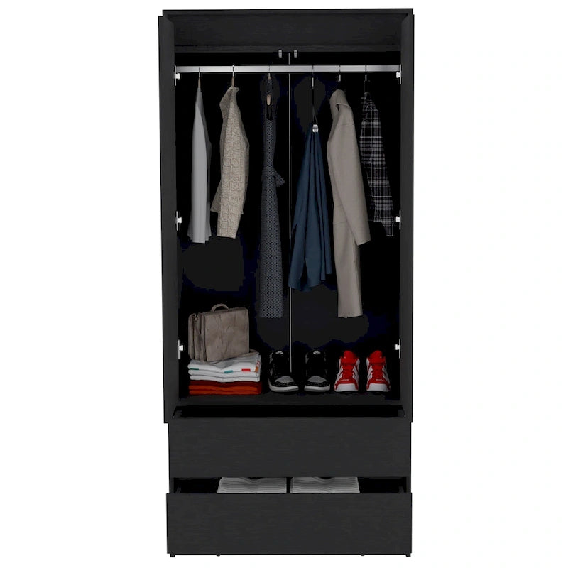 20,47 Armoire double moderne avec tringle et deux tiroirs pour chambre à coucher