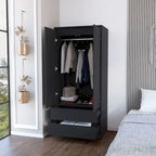 20,47 Armoire double moderne avec tringle et deux tiroirs pour chambre à coucher
