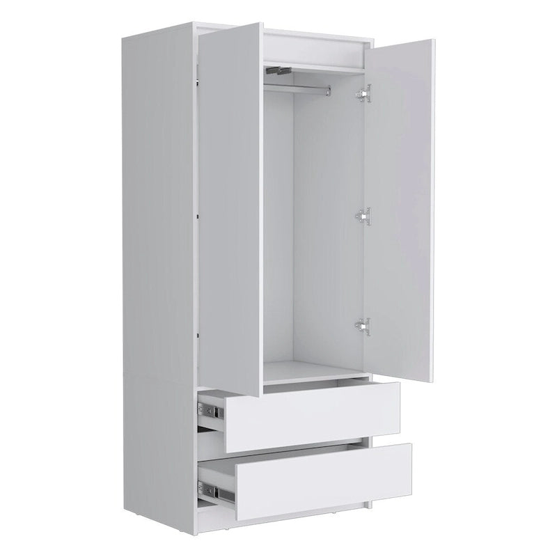 20,47 Armoire double moderne avec tringle et deux tiroirs pour chambre à coucher