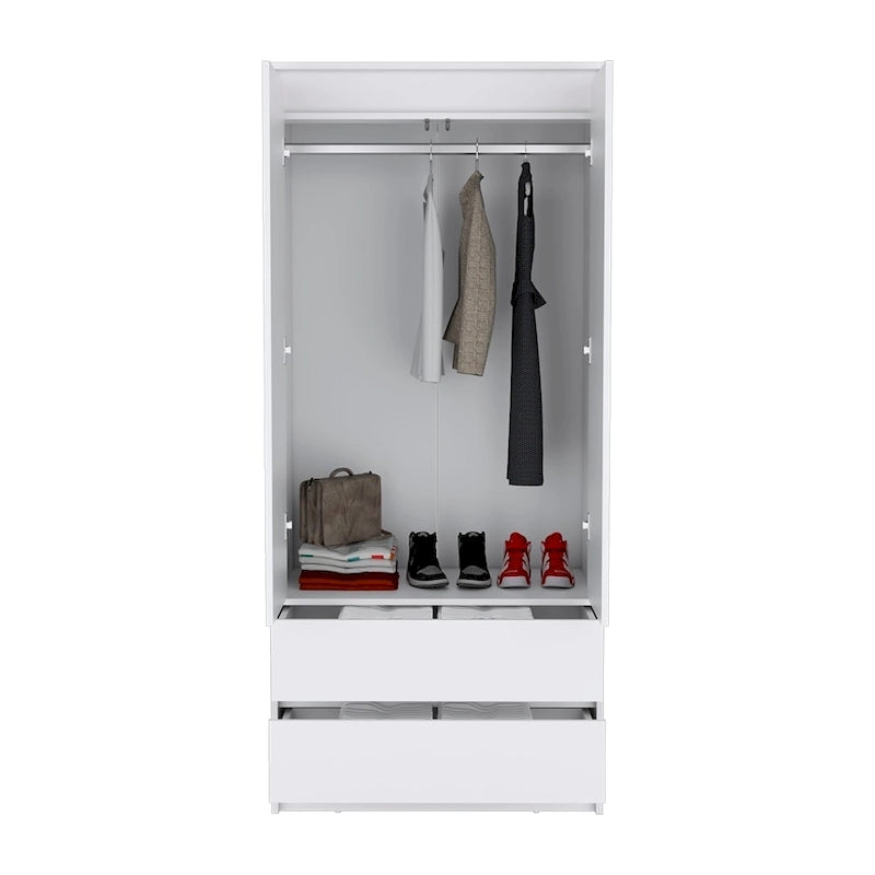 20,47 Armoire double moderne avec tringle et deux tiroirs pour chambre à coucher