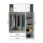 47.2 Armoire moderne à trois portes avec tringles de suspension, deux tiroirs et deux étagères supérieures réglables