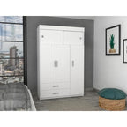 47.2 Armoire moderne à trois portes avec tringles de suspension, deux tiroirs et deux étagères supérieures réglables