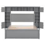 Lit plateforme en bois gris Queen Size avec placard, étagère et prises