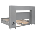 Lit plateforme en bois gris Queen Size avec placard, étagère et prises