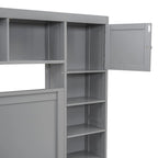 Lit plateforme en bois gris Queen Size avec placard, étagère et prises