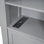 Lit plateforme en bois gris Queen Size avec placard, étagère et prises