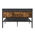 Lit double king size en métal noir et marron avec tête de lit en bois et lumières LED