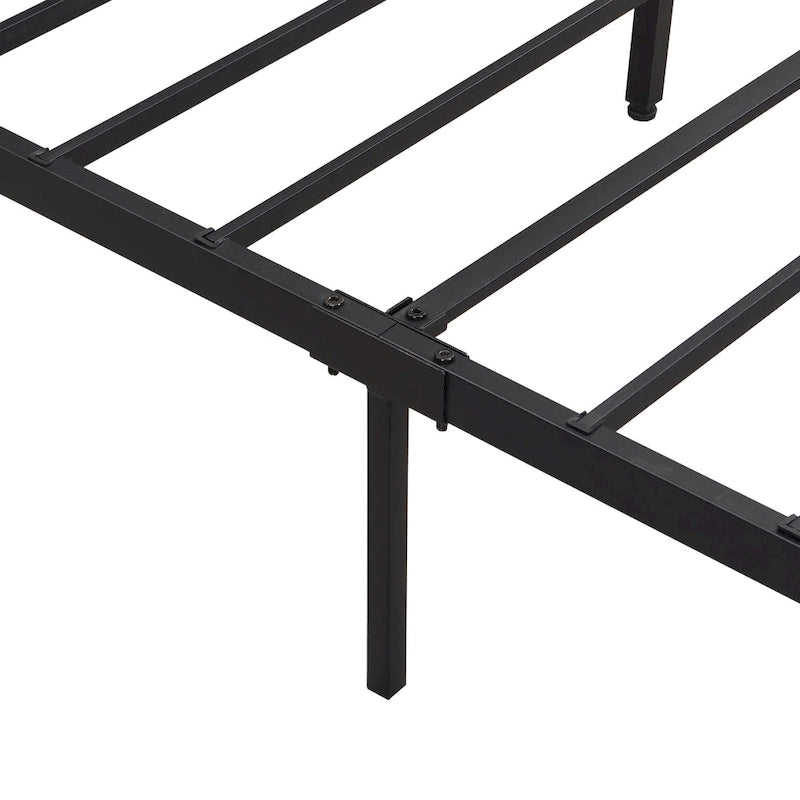 Lit double king size en métal noir et marron avec tête de lit en bois et lumières LED