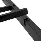 Lit double king size en métal noir et marron avec tête de lit en bois et lumières LED
