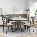 Ensemble de salle à manger moderne 5 pièces en bois avec table ronde et 4 chaises rembourrées