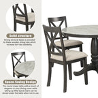 Ensemble de salle à manger moderne 5 pièces en bois avec table ronde et 4 chaises rembourrées