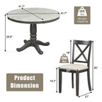 Ensemble de salle à manger moderne 5 pièces en bois avec table ronde et 4 chaises rembourrées