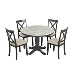 Ensemble de salle à manger moderne 5 pièces en bois avec table ronde et 4 chaises rembourrées