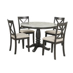 Ensemble de salle à manger moderne 5 pièces en bois avec table ronde et 4 chaises rembourrées