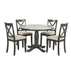 Ensemble de salle à manger moderne 5 pièces en bois avec table ronde et 4 chaises rembourrées