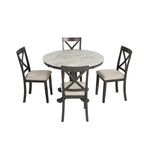 Ensemble de salle à manger moderne 5 pièces en bois avec table ronde et 4 chaises rembourrées