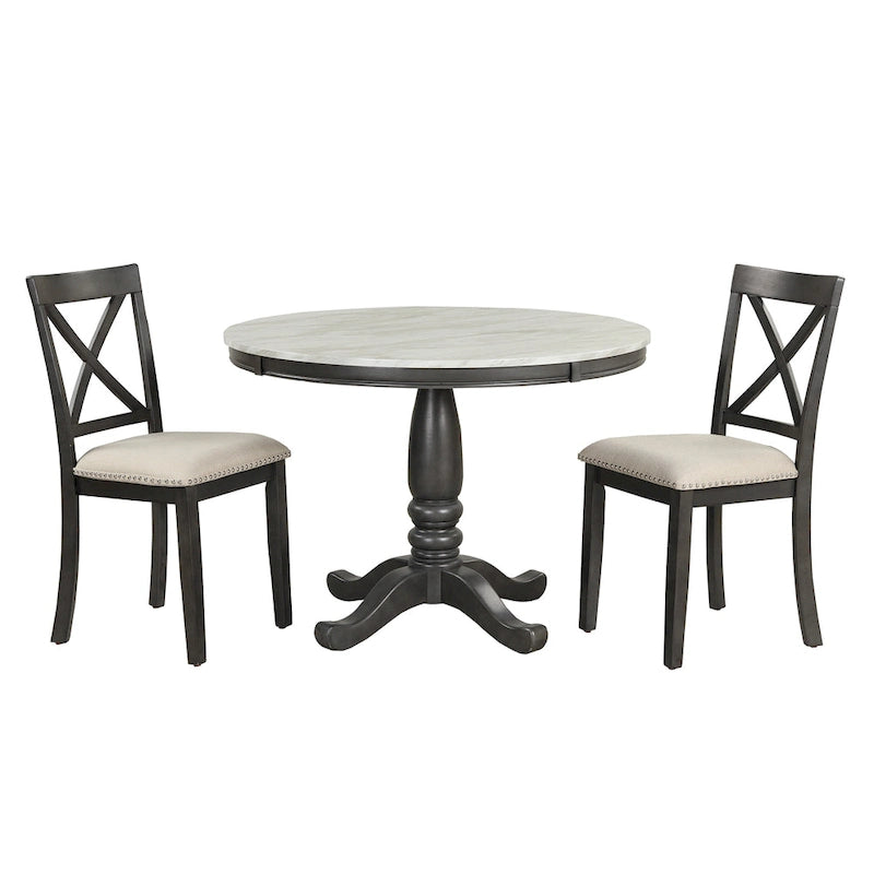 Ensemble de salle à manger moderne 5 pièces en bois avec table ronde et 4 chaises rembourrées