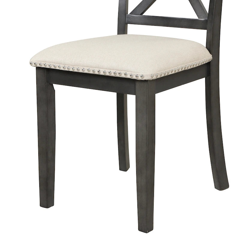 Ensemble de salle à manger moderne 5 pièces en bois avec table ronde et 4 chaises rembourrées