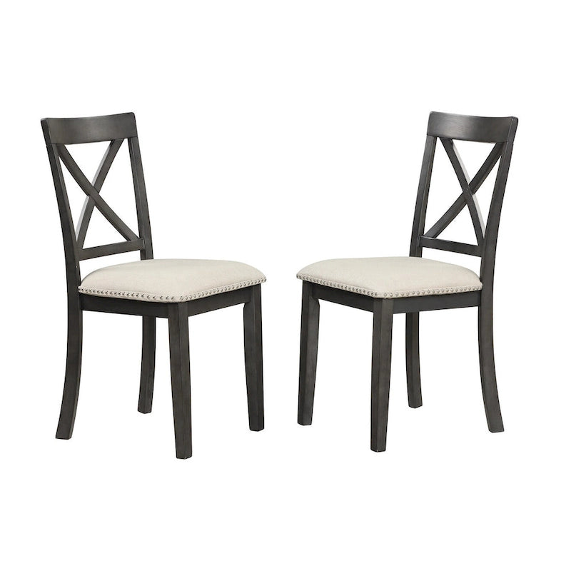 Ensemble de salle à manger moderne 5 pièces en bois avec table ronde et 4 chaises rembourrées