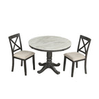 Ensemble de salle à manger moderne 5 pièces en bois avec table ronde et 4 chaises rembourrées