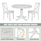 Ensemble de salle à manger moderne 5 pièces en bois avec table ronde et 4 chaises rembourrées