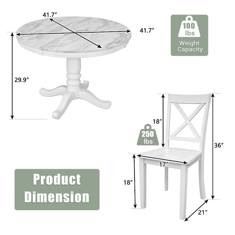Ensemble de salle à manger moderne 5 pièces en bois avec table ronde et 4 chaises rembourrées