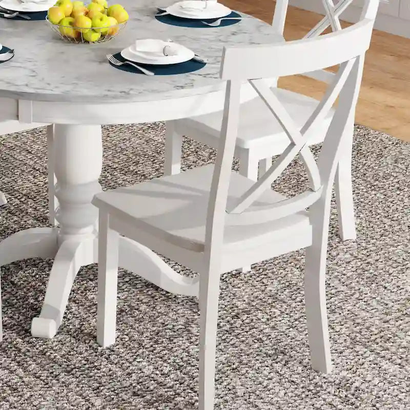 Ensemble de salle à manger moderne 5 pièces en bois avec table ronde et 4 chaises rembourrées