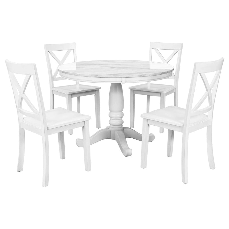 Ensemble de salle à manger moderne 5 pièces en bois avec table ronde et 4 chaises rembourrées
