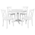 Ensemble de salle à manger moderne 5 pièces en bois avec table ronde et 4 chaises rembourrées