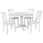 Ensemble de salle à manger moderne 5 pièces en bois avec table ronde et 4 chaises rembourrées