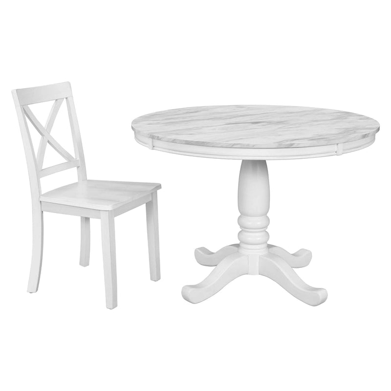 Ensemble de salle à manger moderne 5 pièces en bois avec table ronde et 4 chaises rembourrées