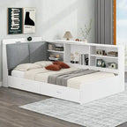 Lit capitonné King Size avec tête de lit de rangement et lit gigogne