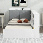 Lit capitonné King Size avec tête de lit de rangement et lit gigogne