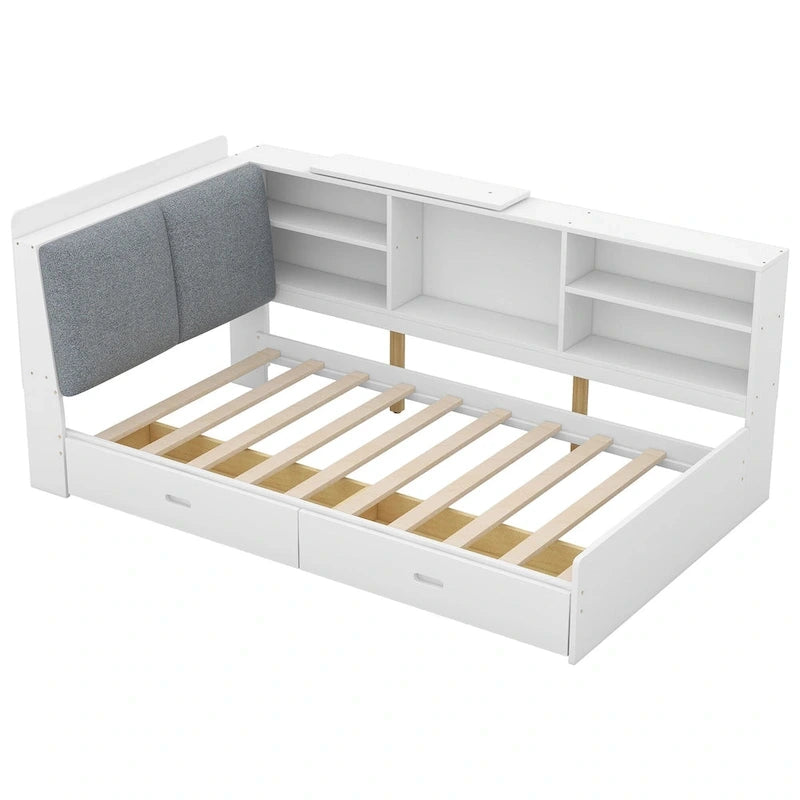 Lit capitonné King Size avec tête de lit de rangement et lit gigogne