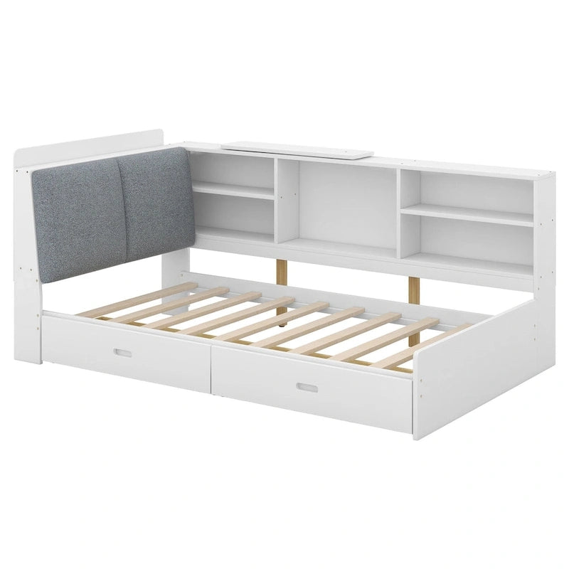 Lit capitonné King Size avec tête de lit de rangement et lit gigogne