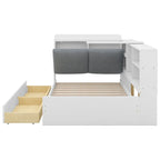Lit capitonné King Size avec tête de lit de rangement et lit gigogne