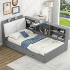 Lit capitonné King Size avec tête de lit de rangement et lit gigogne