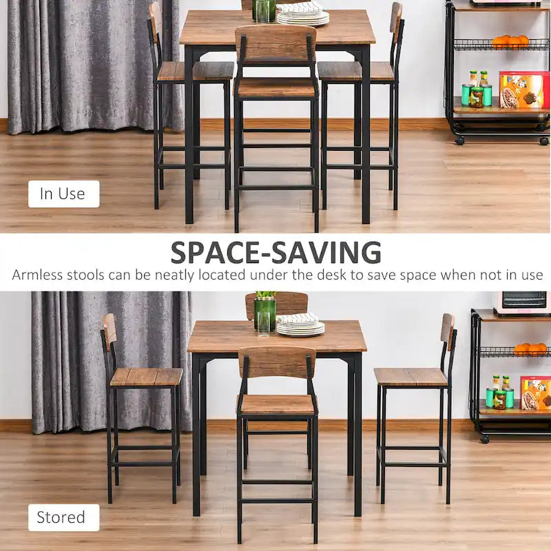 Ensemble de salle à manger moderne 5 pièces avec table de bar carrée à hauteur de comptoir et 4 chaises de salle à manger à dossier ouvert avec repose-pieds