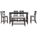 Ensemble de salle à manger 6 pièces en bois hauteur comptoir Espresso avec 4 chaises et un banc