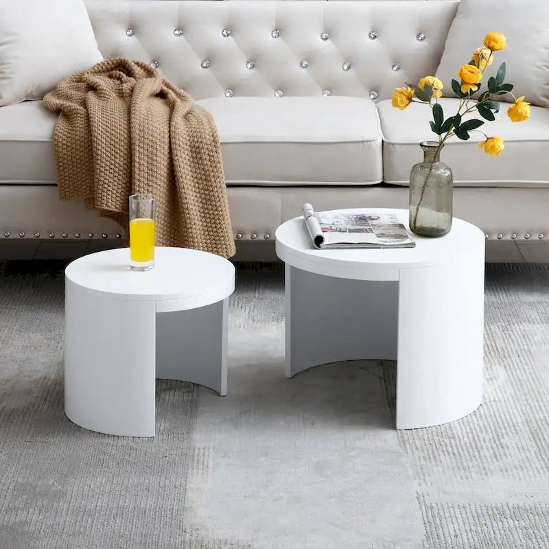 Ensemble de 2 tables basses rondes modernes (table basse et table d'appoint) pour salon