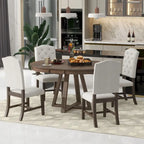 Ensemble de salle à manger 5 pièces en noyer avec table ronde extensible et 4 chaises